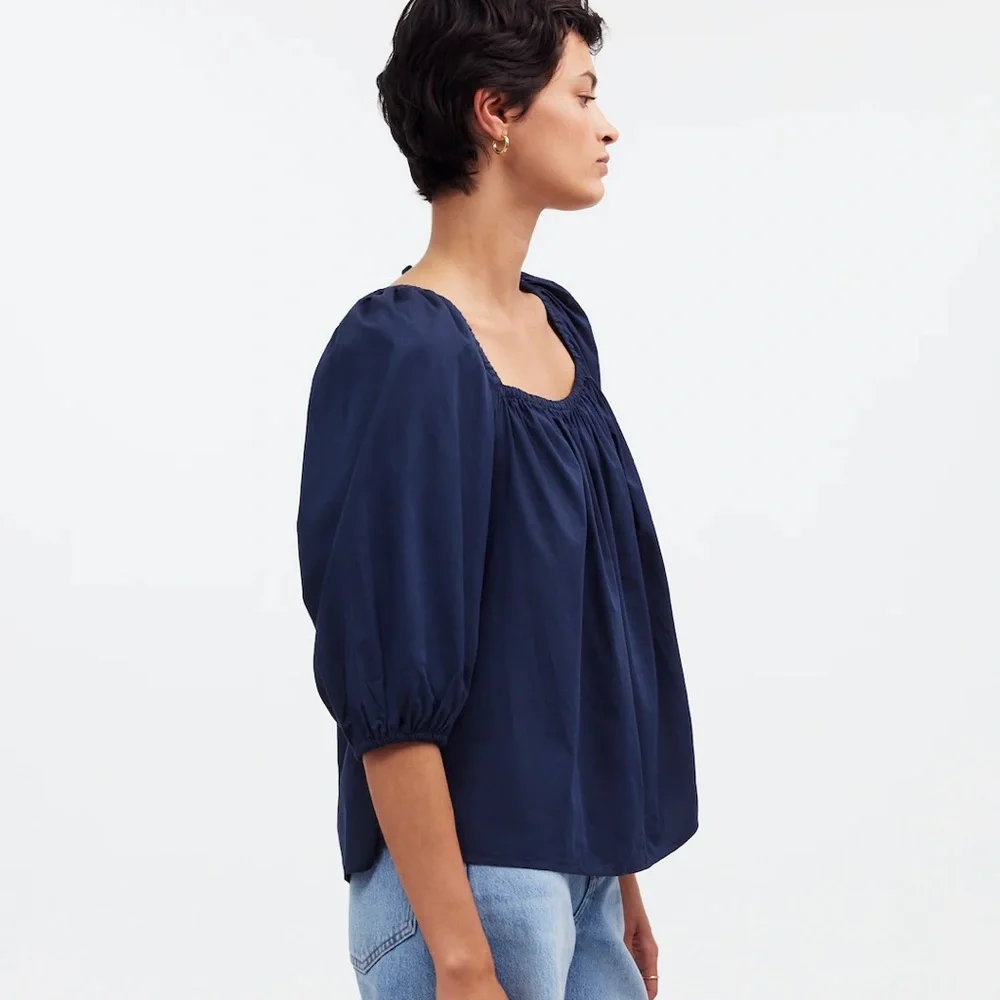 Madewell Puff-Sleeve Babydoll Top In Black Size 14 NWT